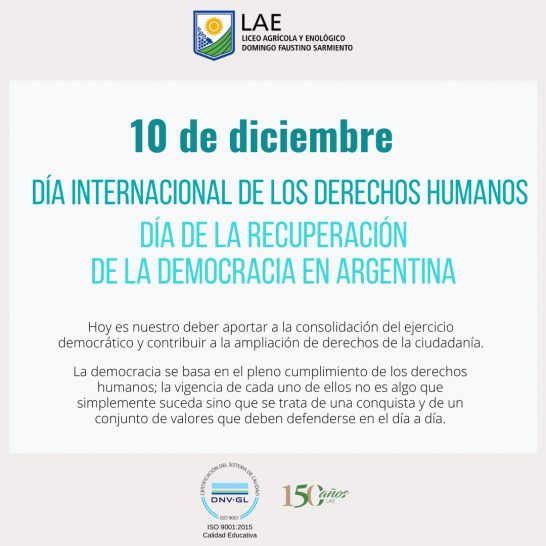 imagen  10 DE DICIEMBRE- DÍA INTERNACIONAL DE LOS DERECHOS HUMANOS Y DÍA DE LA RECUPERACIÓN DE LA DEMOCRACIA EN ARGENTINA