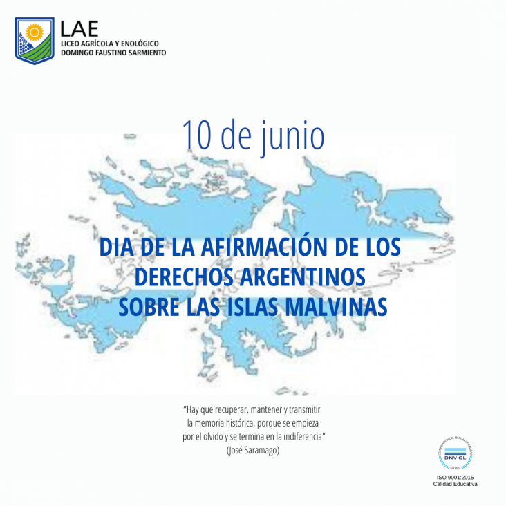 imagen 10 DE JUNIO  DIA DE LA AFIRMACIÓN DE LOS DERECHOS ARGENTINOS SOBRE LAS ISLAS MALVINAS