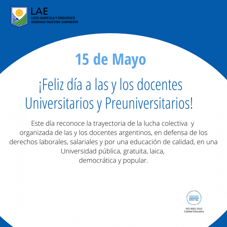 imagen 15 DE MAYO  DÍA DE LOS/LAS DOCENTES UNIVERSITARIOS/AS Y PREUNIVERSITARIOS/AS