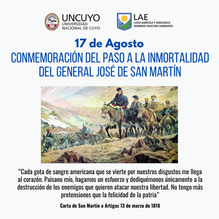 imagen 17 DE AGOSTO CONMEMORACIÓN DEL PASO A LA INMORTALIDAD DEL GENERAL JOSÉ DE SAN MARTÍN