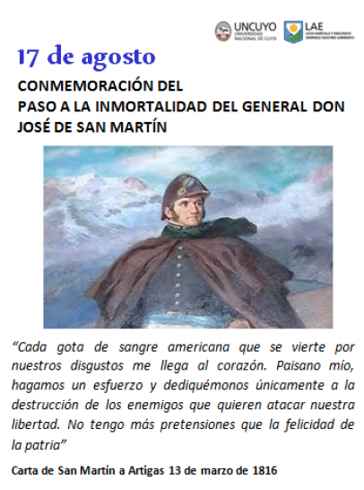 imagen 17 DE AGOSTO CONMEMORACIÓN DEL PASO A LA INMORTALIDAD DEL GENERAL DON JOSÉ DE SAN MARTÍN