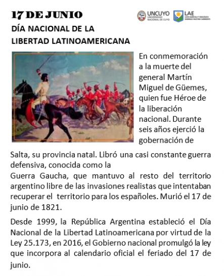 imagen 17 DE JUNIO " DÍA NACIONAL DE LA LIBERTAD LATINOAMERICANA"