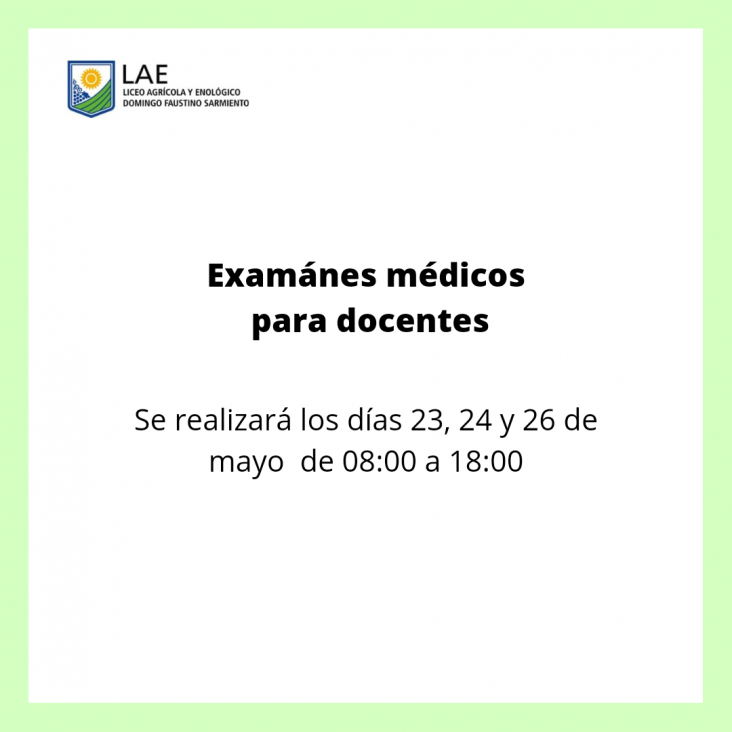 imagen EXÁMENES MÉDICOS PARA DOCENTES