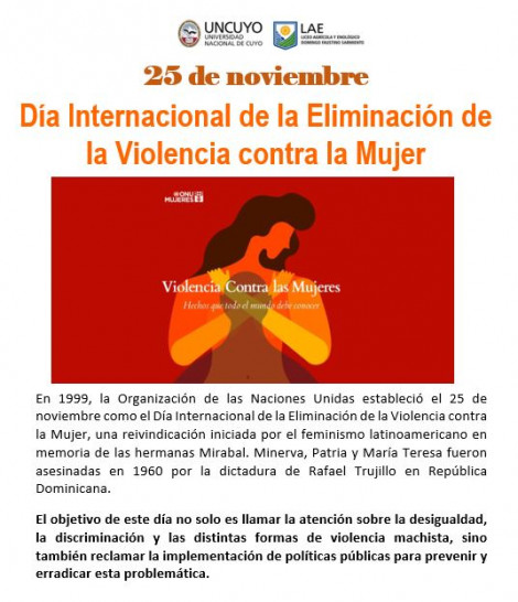 imagen 25 DE NOVIEMBRE "DÍA INTERNACIONAL DE LA ELIMINACIÓN DE LA VIOLENCIA CONTRA LA MUJER"