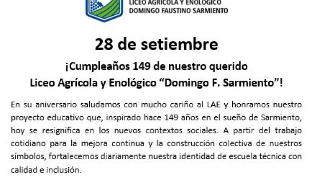 imagen 28 de Setiembre "Cumpleaños 149 de nuestro querido Liceo Agrícola"