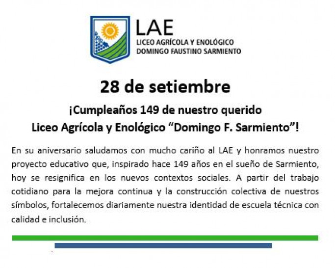 imagen 28 de Setiembre "Cumpleaños 149 de nuestro querido Liceo Agrícola"