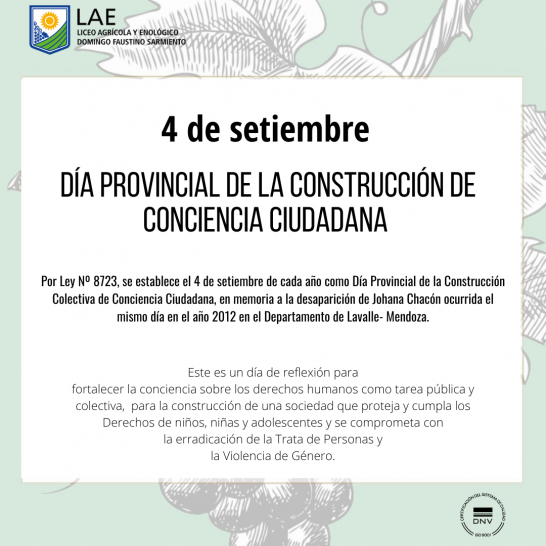 imagen 4 DE SETIEMBRE  DÍA PROVINCIAL DE LA CONSTRUCCIÓN COLECTIVA DE CONCIENCIA CIUDADANA
