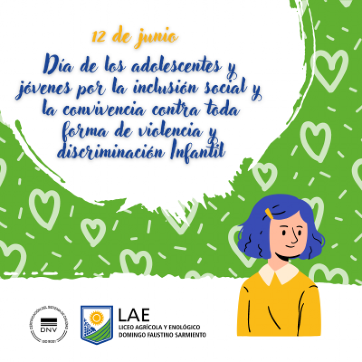 imagen 12 DE JUNIO DIA DE LOS ADOLESCENTES Y JÓVENES POR LA INCLUSIÓN SOCIAL Y LA CONVIVENCIA CONTRA TODA FORMA DE VIOLENCIA Y DISCRIMINACIÓN