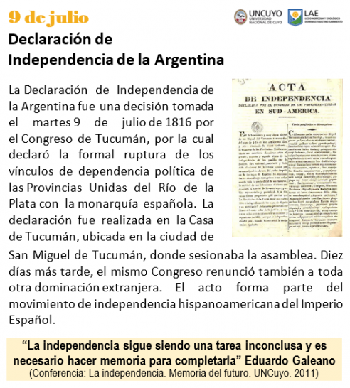 imagen 9 DE JULIO " DECLARACIÓN DE INDEPENDENCIA DE LA ARGENTINA"