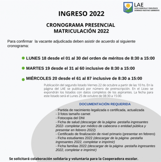 imagen CRONOGRAMA PRESENCIAL MATRICULACIÓN 2022