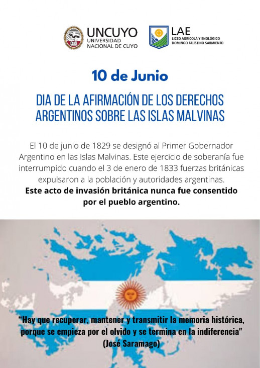 imagen 10 DE JUNIO  "DIA DE LA AFIRMACIÓN DE LOS DERECHOS ARGENTINOS SOBRE LAS ISLAS MALVINAS"