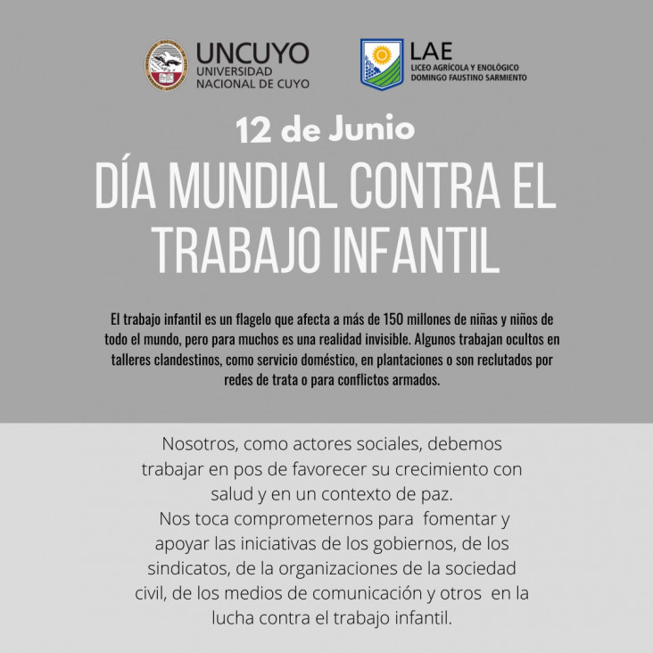 imagen 12 DE JUNIO "DÍA MUNDIAL CONTRA EL TRABAJO INFANTIL"