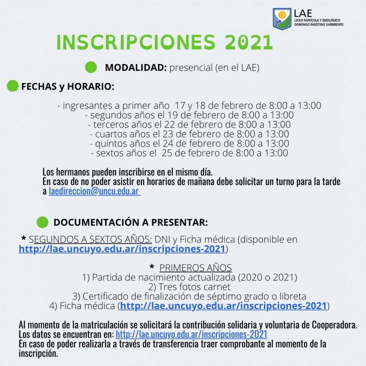 imagen  ¡ATENCIÓN! INSCRIPCIONES 2021