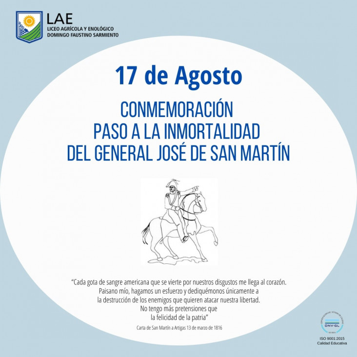 imagen 17 DE AGOSTO  CONMEMORACIÓN DEL PASO A LA INMORTALIDAD DEL GRAL DON JOSÉ DE SAN MARTÍN  