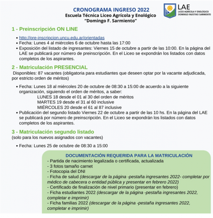 imagen CRONOGRAMA INGRESO 2022