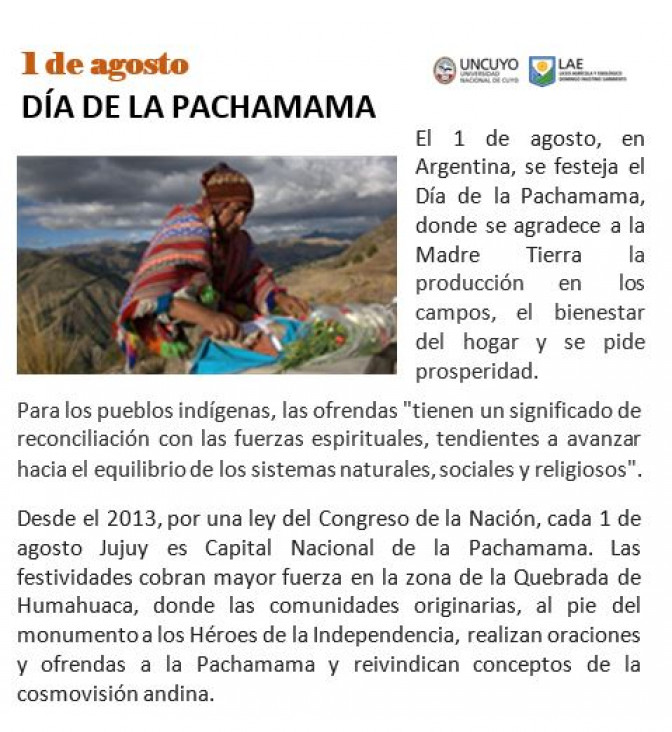 1 de Agosto: Día de la Pachamama  Universidad Nacional de Villa